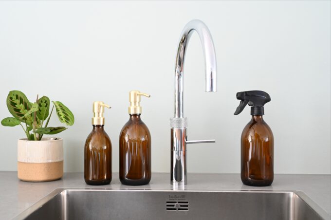 Groeikruid Zeepdispenser Amberglas Goud