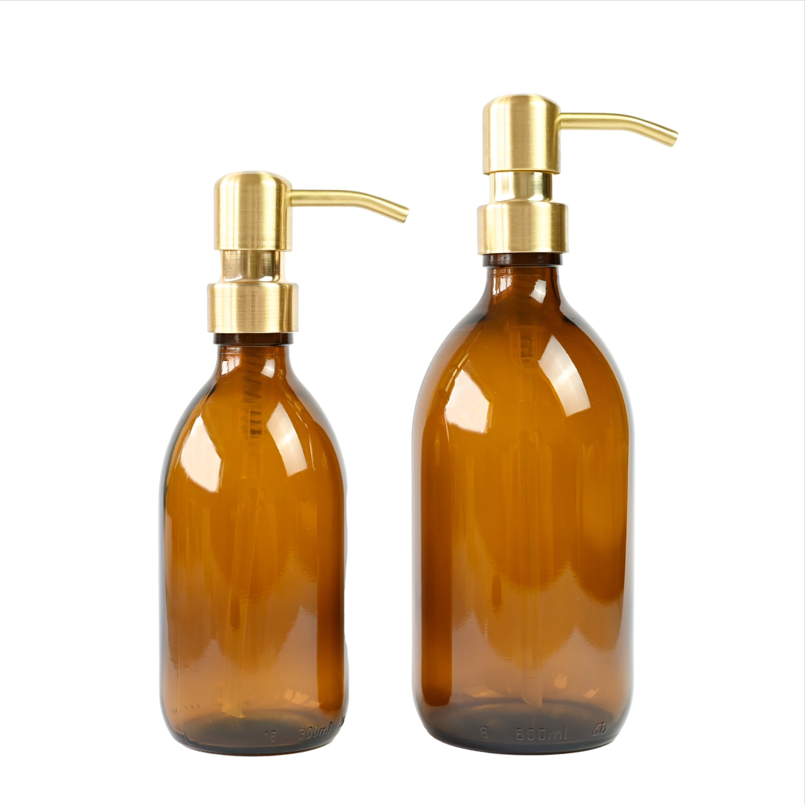 Zeepdispenser | amber glas met RVS zeeppompje goud — Groeikruid